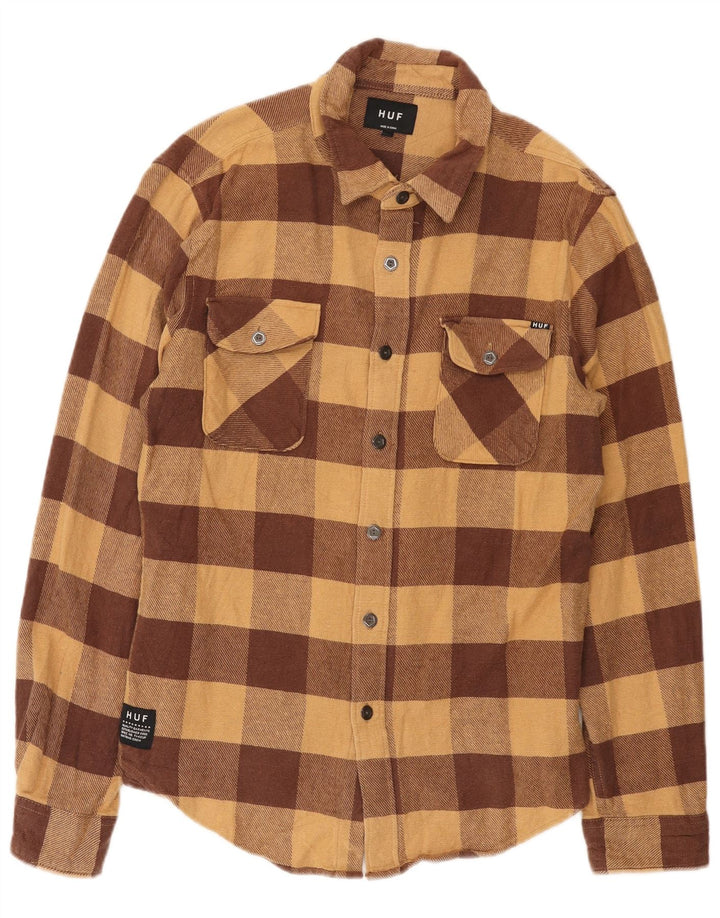HUF Herren-Flanellhemd, groß, braun, Gingham-Baumwolle