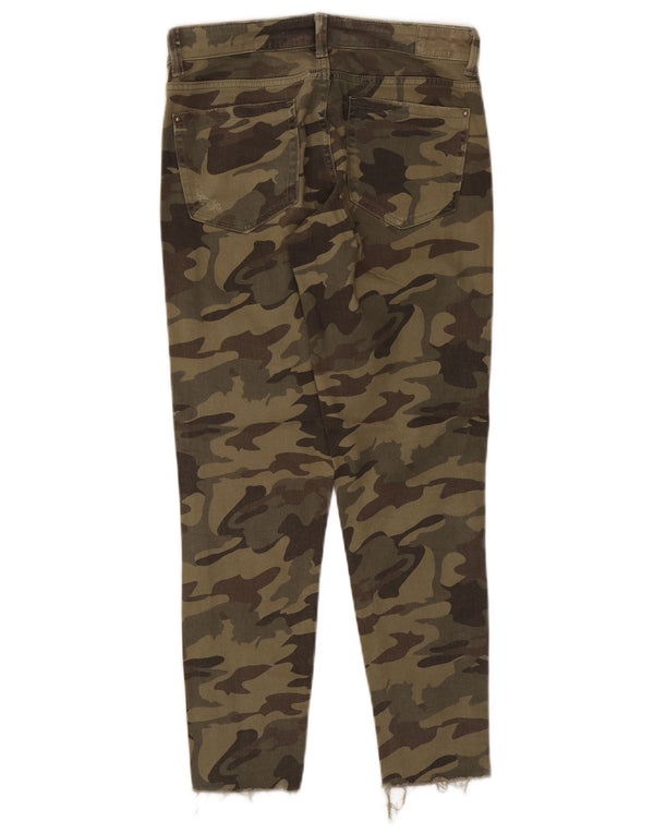 Zara Damen Crop Skinny Jeans EU 36 XS W26 L26 Khaki Camouflage Baumwolle
