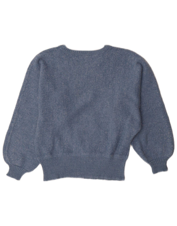 Vintage Damen Pullover mit U-Boot-Ausschnitt UK 12 Mittelblau gestreift