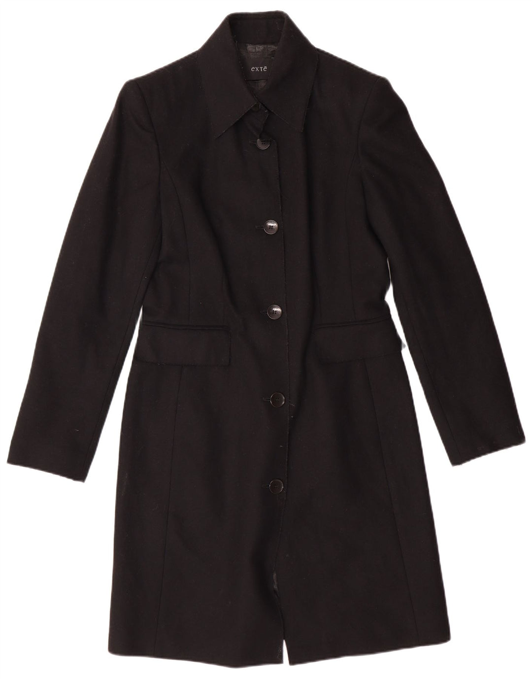 EXTE Womens Loose Fit Overcoat UK 6 XS Black Wool
