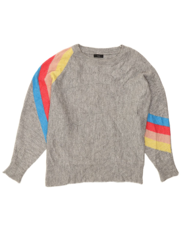 M&Co Damen-Pullover mit Fledermausärmeln und U-Boot-Ausschnitt, UK 14, Mittelgrau gestreift