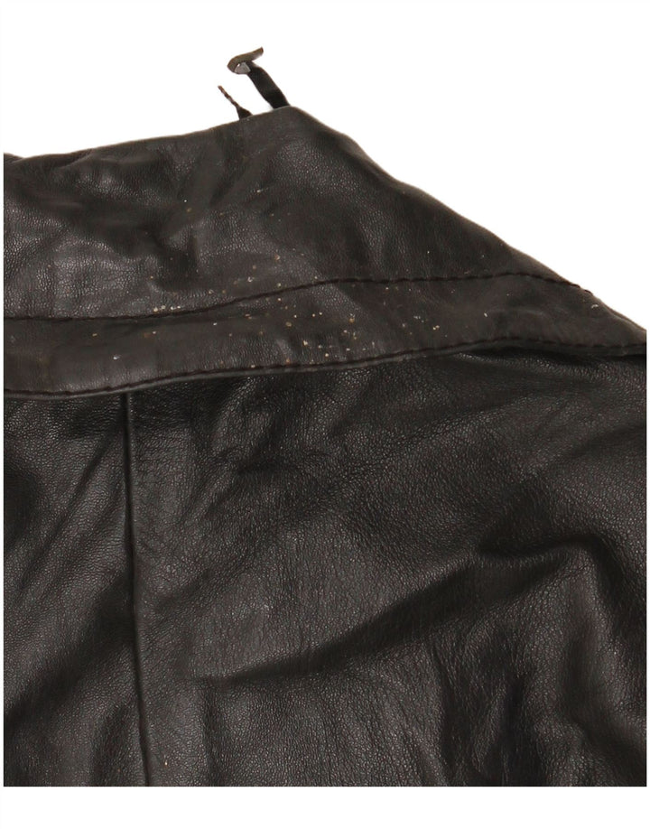 VINTAGE Damen Zweireihige Lederjacke UK 12 Medium Schwarz