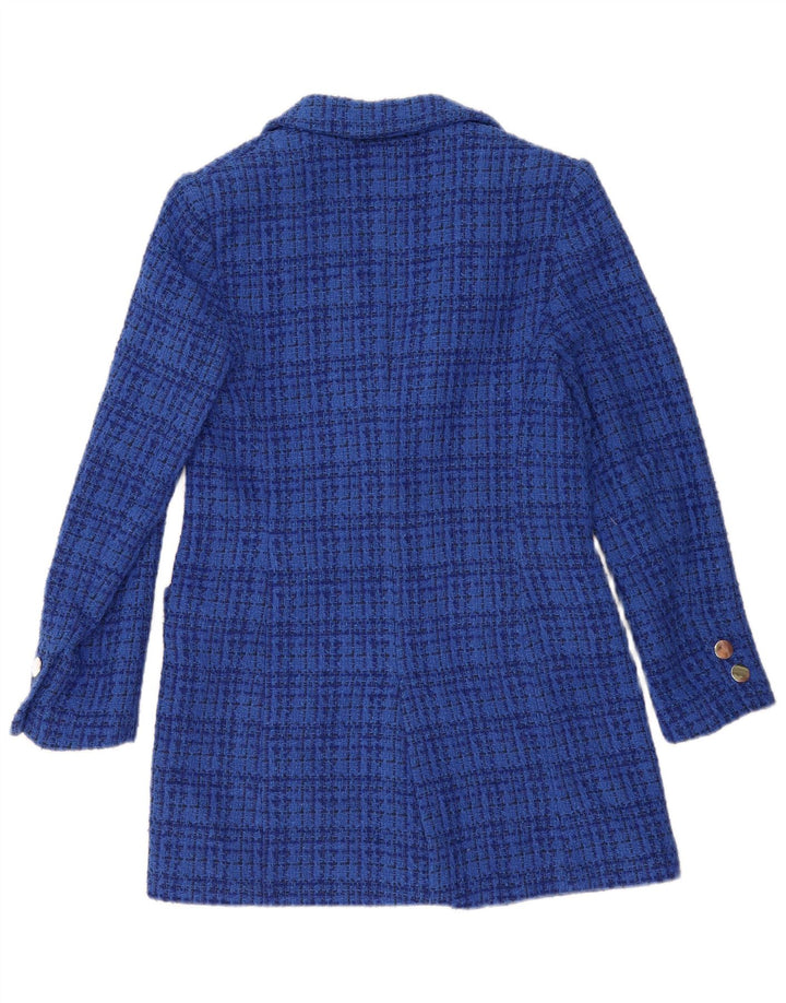 Zara Damen-Blazer mit 2 Knöpfen, Gr. 10, klein, blau kariert, Baumwolle
