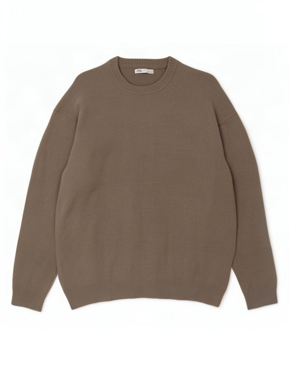 Zara Herren-Pullover mit Rundhalsausschnitt, groß, graue Viskose