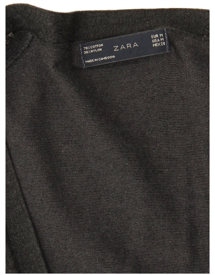 Zara Damen Longline-Cardigan-Pullover UK 12 Mittelgraue Baumwolle