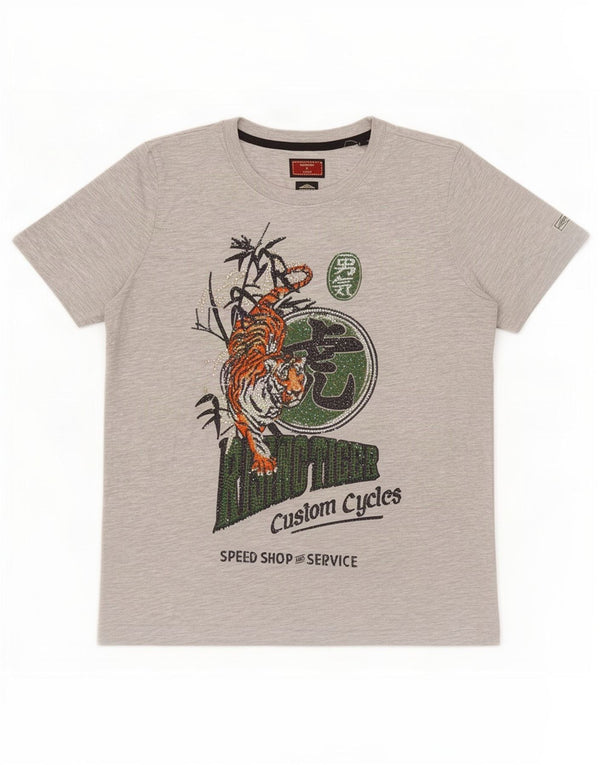 Superdry Damen-T-Shirt in Übergröße mit Grafik, UK 14, Größe L, Grau, Baumwolle