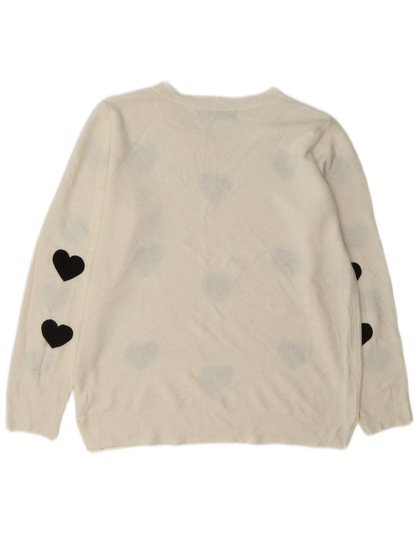 Marks & Spencer Damen-Pullover mit U-Boot-Ausschnitt, Gr. 14, großes gebrochenes weißes Herz
