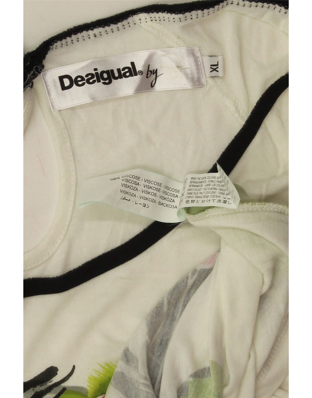 Desigual Damen Grafik T-Shirt Top UK 18 XL Off White Viscose
