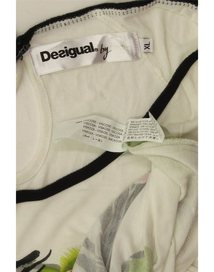 Desigual Damen Grafik T-Shirt Top UK 18 XL Off White Viscose