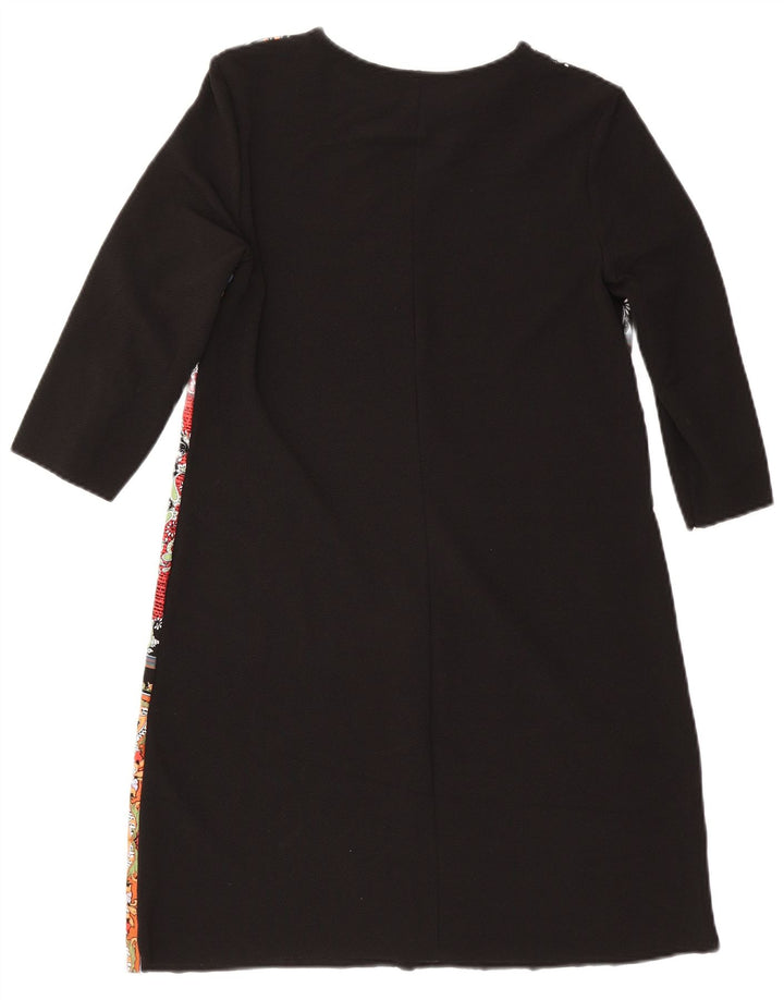Zara Damen 3/4-Ärmel-Kaftan-Kleid UK 12 Medium Schwarz Patchwork