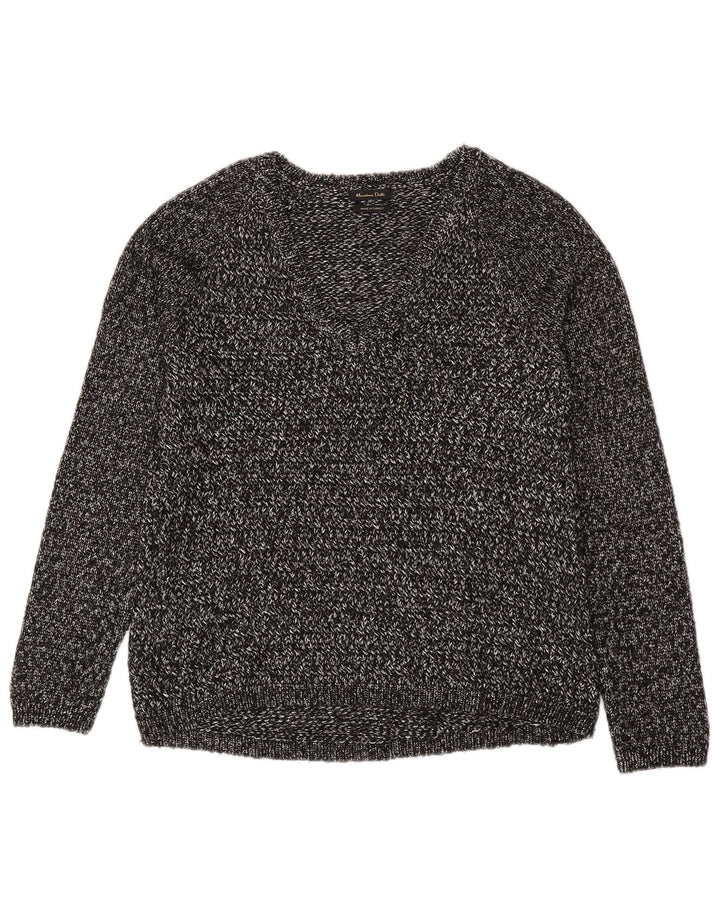 Massimo Dutti Damen-Pullover mit V-Ausschnitt, UK 14, Mittelgrau meliert