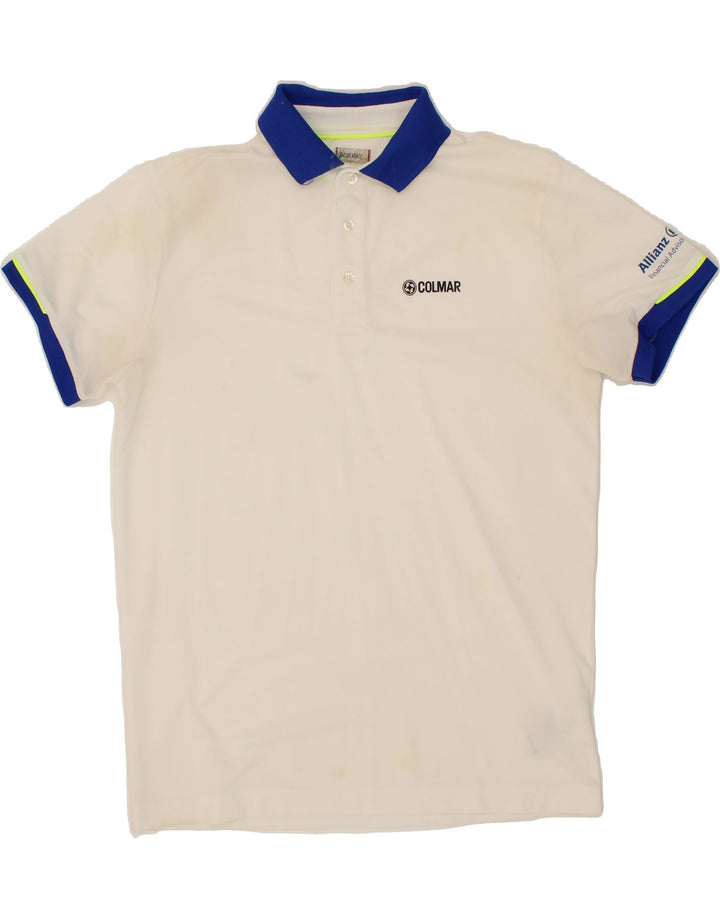 COLMAR Mens Polo Shirt Medium White Polyester Vintage Colmar and Second-Hand Colmar from Messina Hembry 