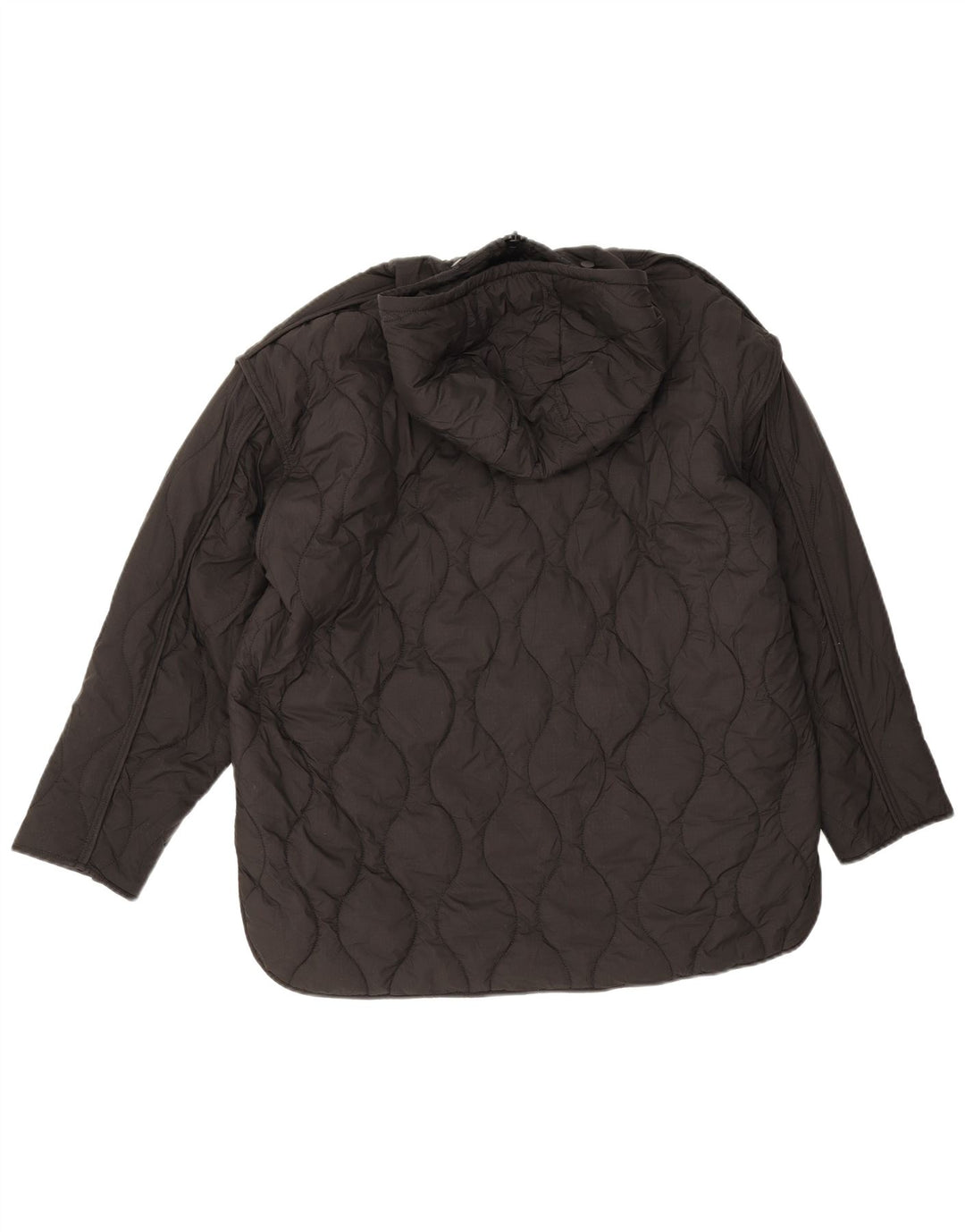 Zara Damen Übergroße Steppjacke mit Kapuze UK 6 XS Schwarz Polyester