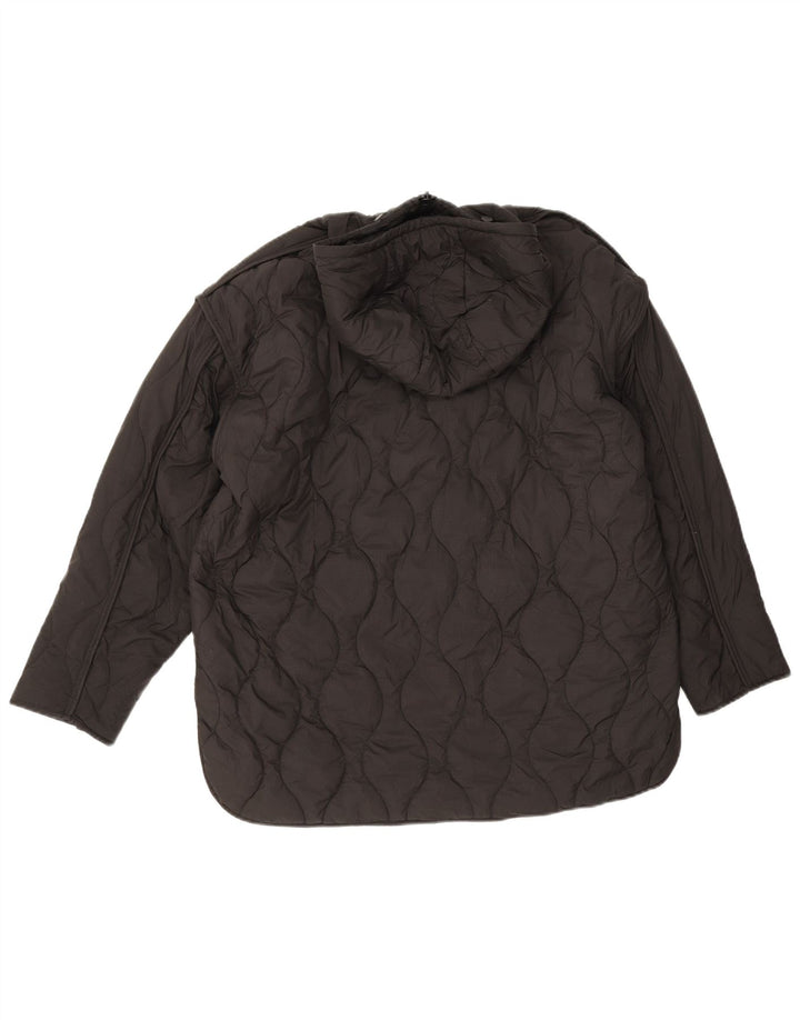 Zara Damen Übergroße Steppjacke mit Kapuze UK 6 XS Schwarz Polyester