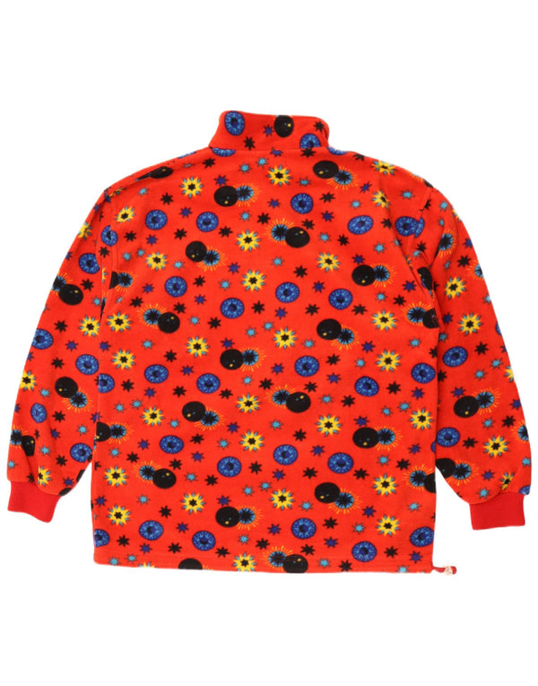 Conte of Florence Herren-Fleecepullover mit Reißverschluss am Hals, großes rotes Blumenmuster, Polyester