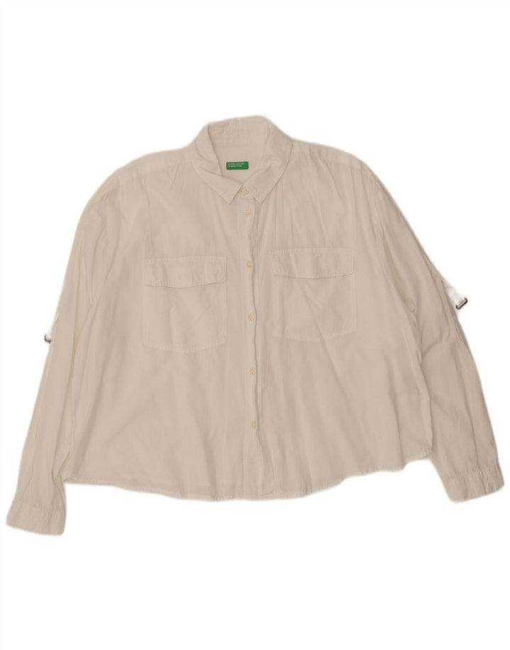BENETTON Damen Crop-Oversize-Hemd UK 16 Large Weiße Baumwolle