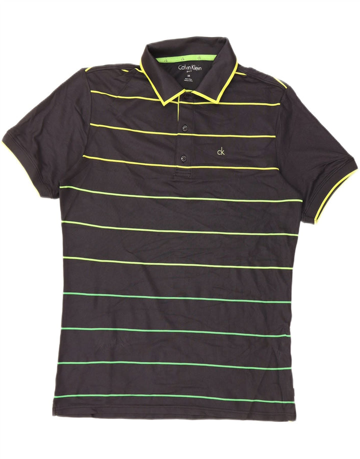 Calvin Klein Herren-Golf-Poloshirt, mittelschwarz, gestreift, Polyester