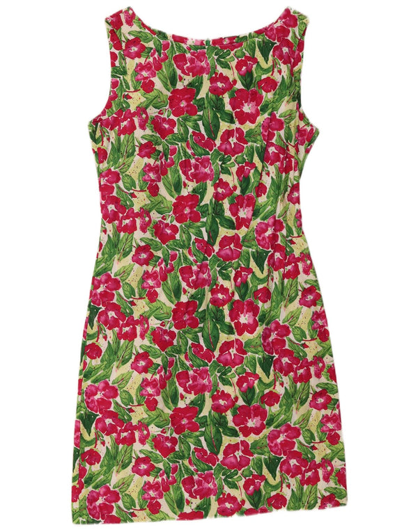 Vintage Damen Ärmelloses Etuikleid UK 12 Mittel Mehrfarbig Blumen