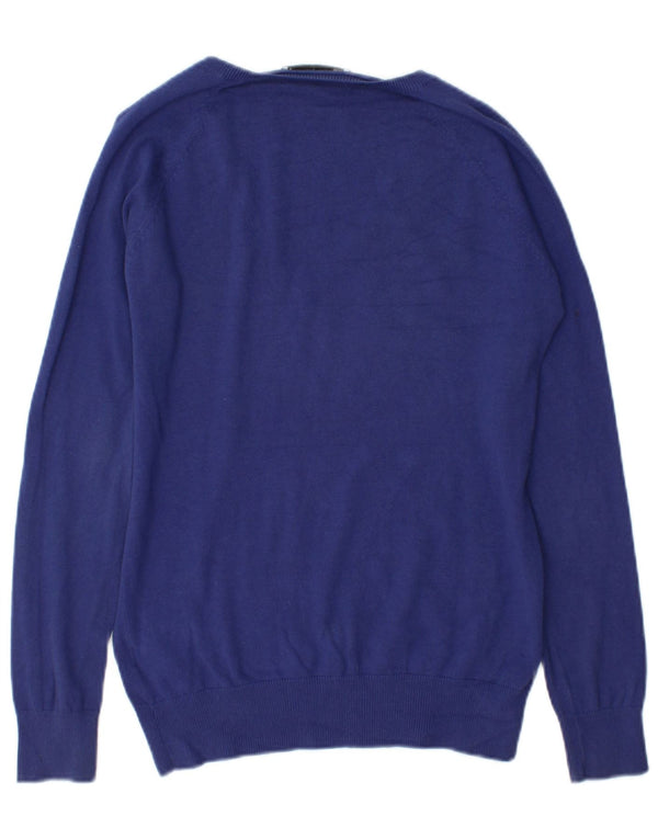 Zara Damen-Pullover mit V-Ausschnitt, Gr. 18, XL, blaue Baumwolle