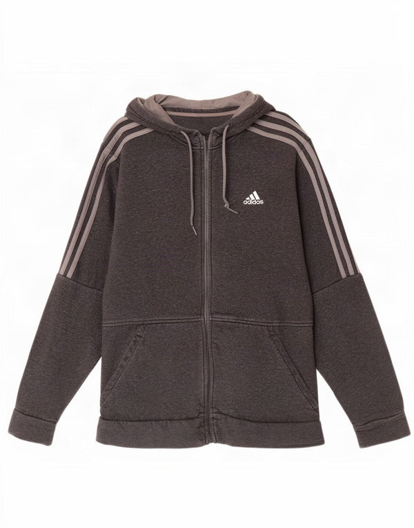 Adidas Herren-Kapuzenpullover mit Reißverschluss, mittelgraue Baumwolle