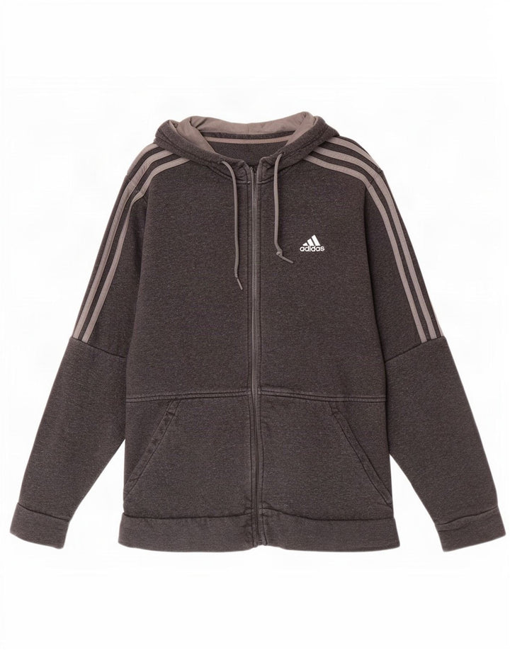 Adidas Herren-Kapuzenpullover mit Reißverschluss, mittelgraue Baumwolle