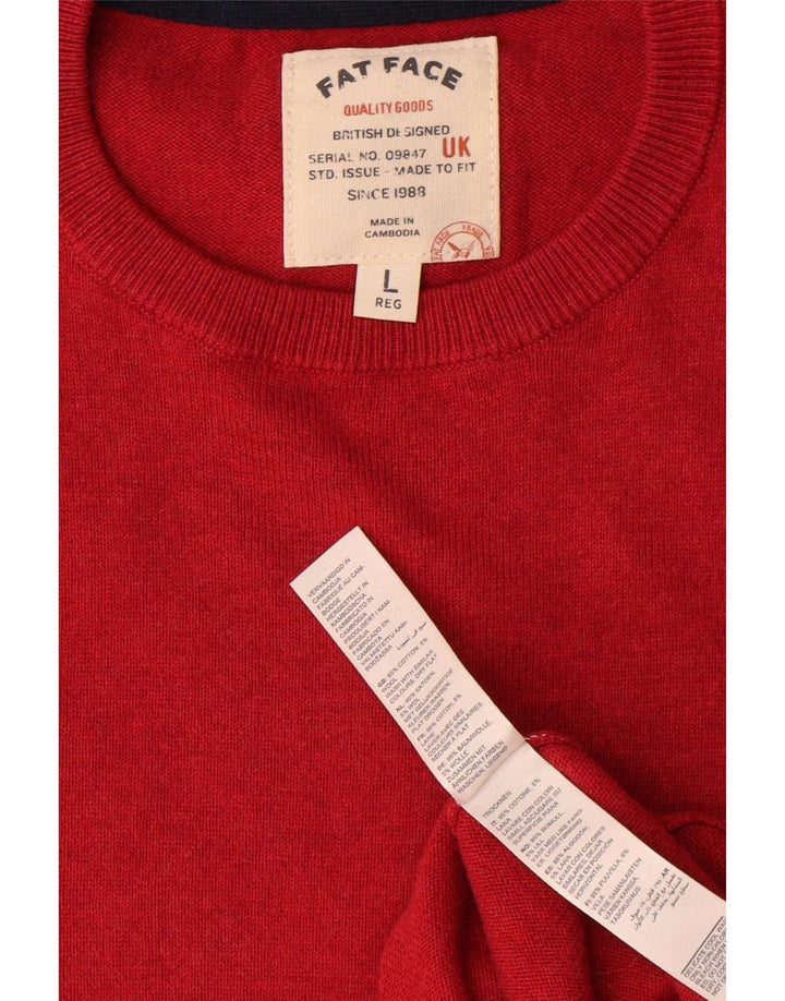 Fat Face Herren-Pullover mit Rundhalsausschnitt, Größe L, aus roter Baumwolle