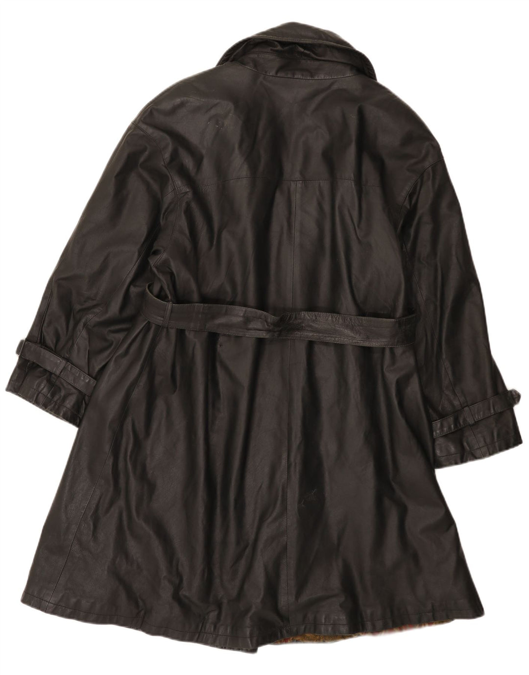 Vintage Damen Zweireihiger Ledermantel IT 44 Mittelschwarzes Leder