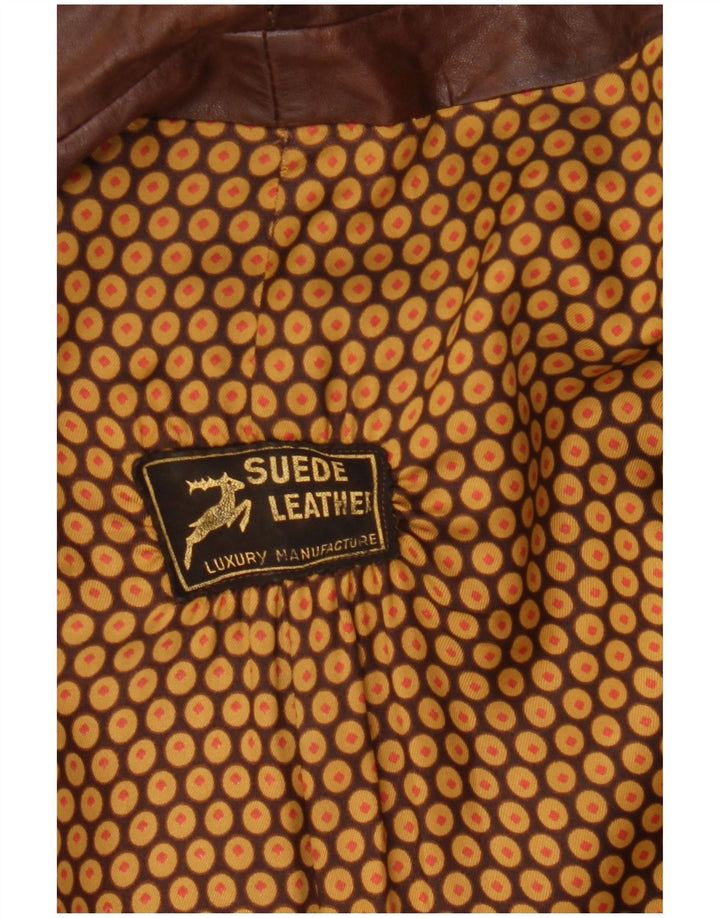 Vintage Herren Zweireihiger Ledermantel UK 36 Kleines braunes Leder