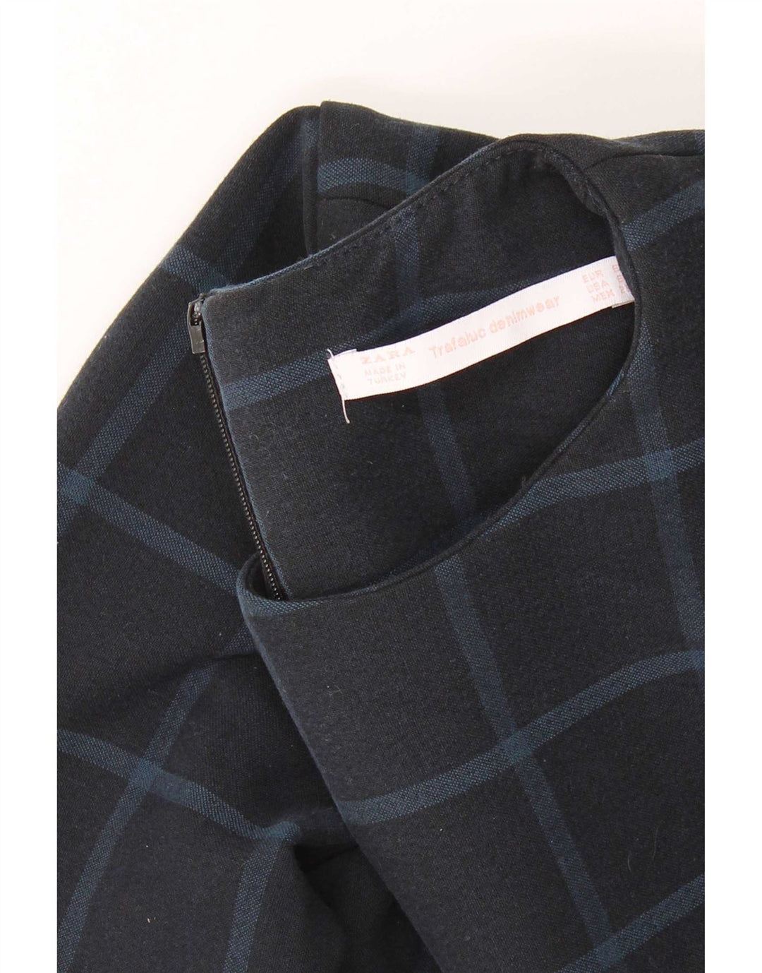Zara Damen-Etuikleid mit langen Ärmeln, Gr. 10, Größe S, Marineblau, kariert