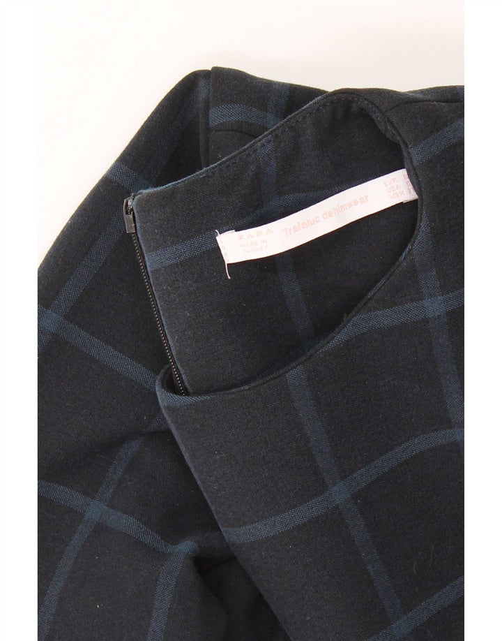 Zara Damen-Etuikleid mit langen Ärmeln, Gr. 10, Größe S, Marineblau, kariert
