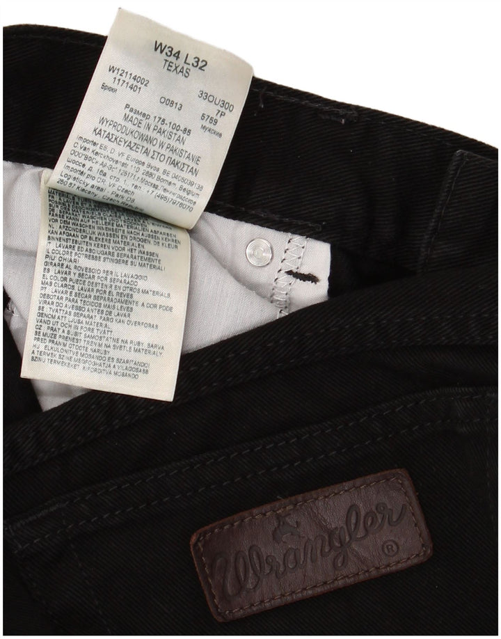 WRANGLER Herren Texas Straight Jeans W34 L28 Schwarze Baumwolle