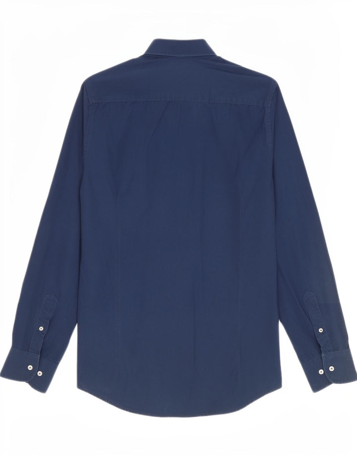 Trussardi Herrenhemd, Größe 39/40, mittelmarineblaue Baumwolle