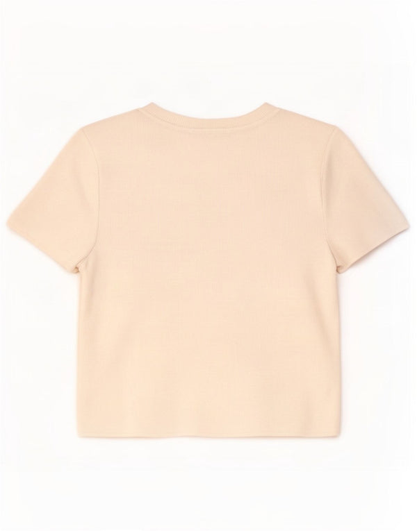 Zara Damen Crop T-Shirt Top UK 12 Mittelweiße Viskose