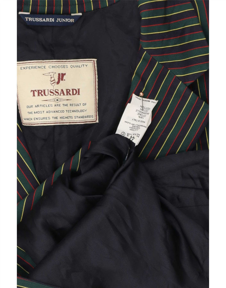 Trussardi Jungen-Blazer mit 2 Knöpfen, 15–16 Jahre, grün gestreift, Baumwolle