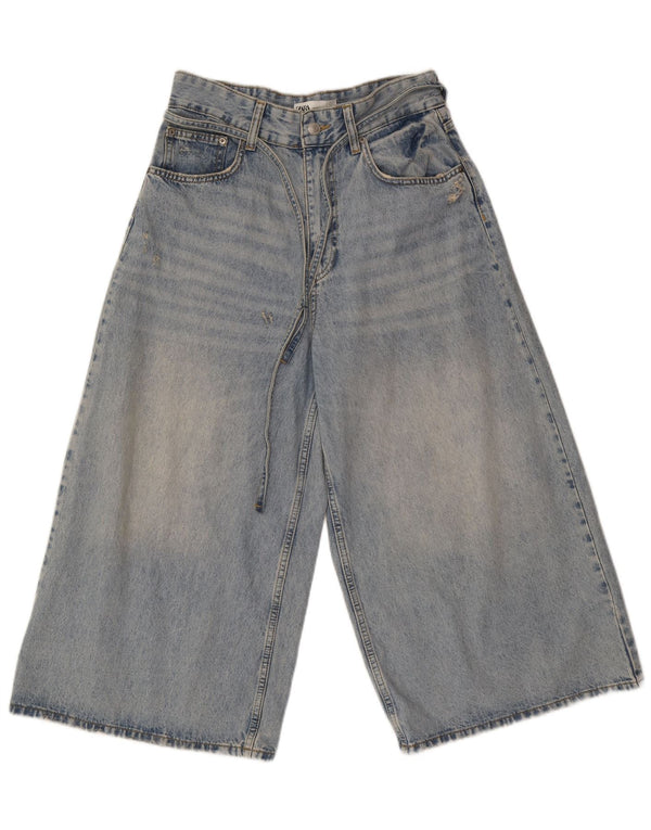 Zara Damen Capri-Jeans mit weitem Bein, EU 40, mittelgroß, W30, L21, blaue Baumwolle
