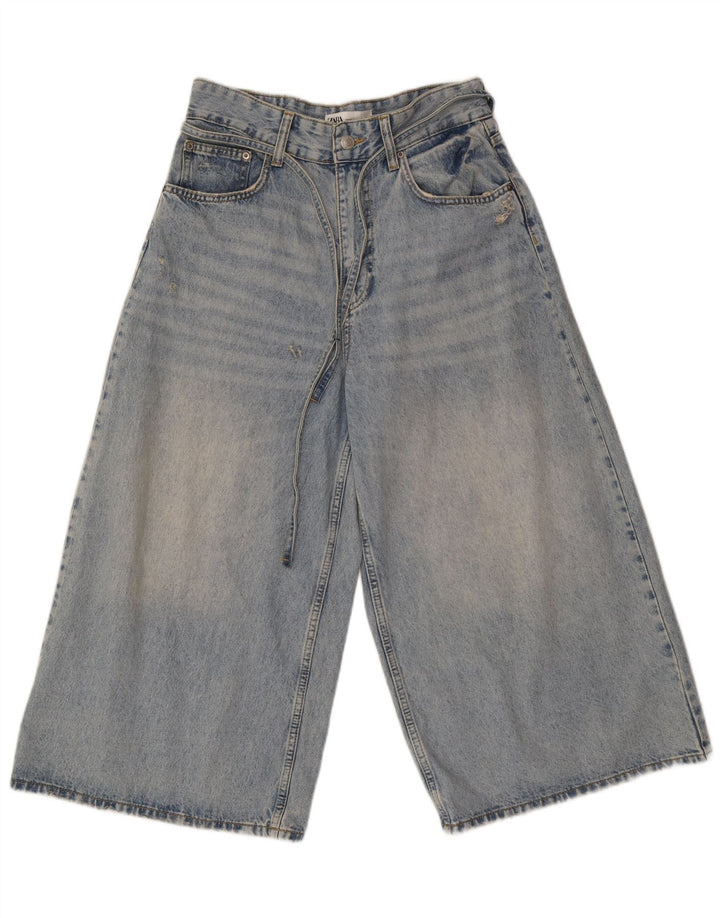 Zara Damen Capri-Jeans mit weitem Bein, EU 40, mittelgroß, W30, L21, blaue Baumwolle