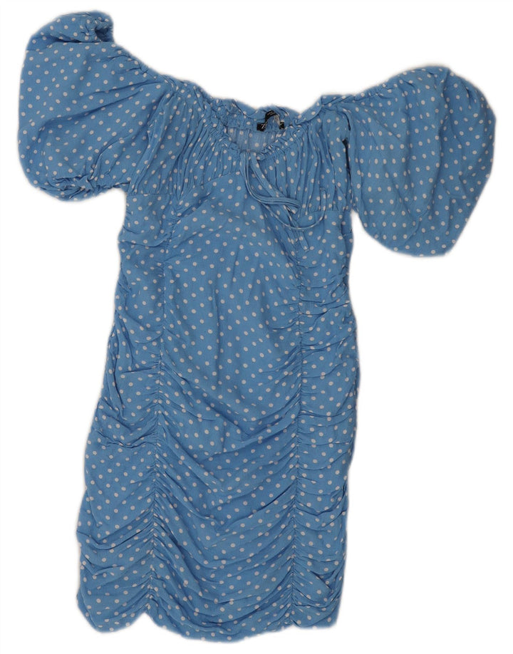 Schulterfreies Sommerkleid für Damen von Zara, Gr. 8, klein, blau gepunktet
