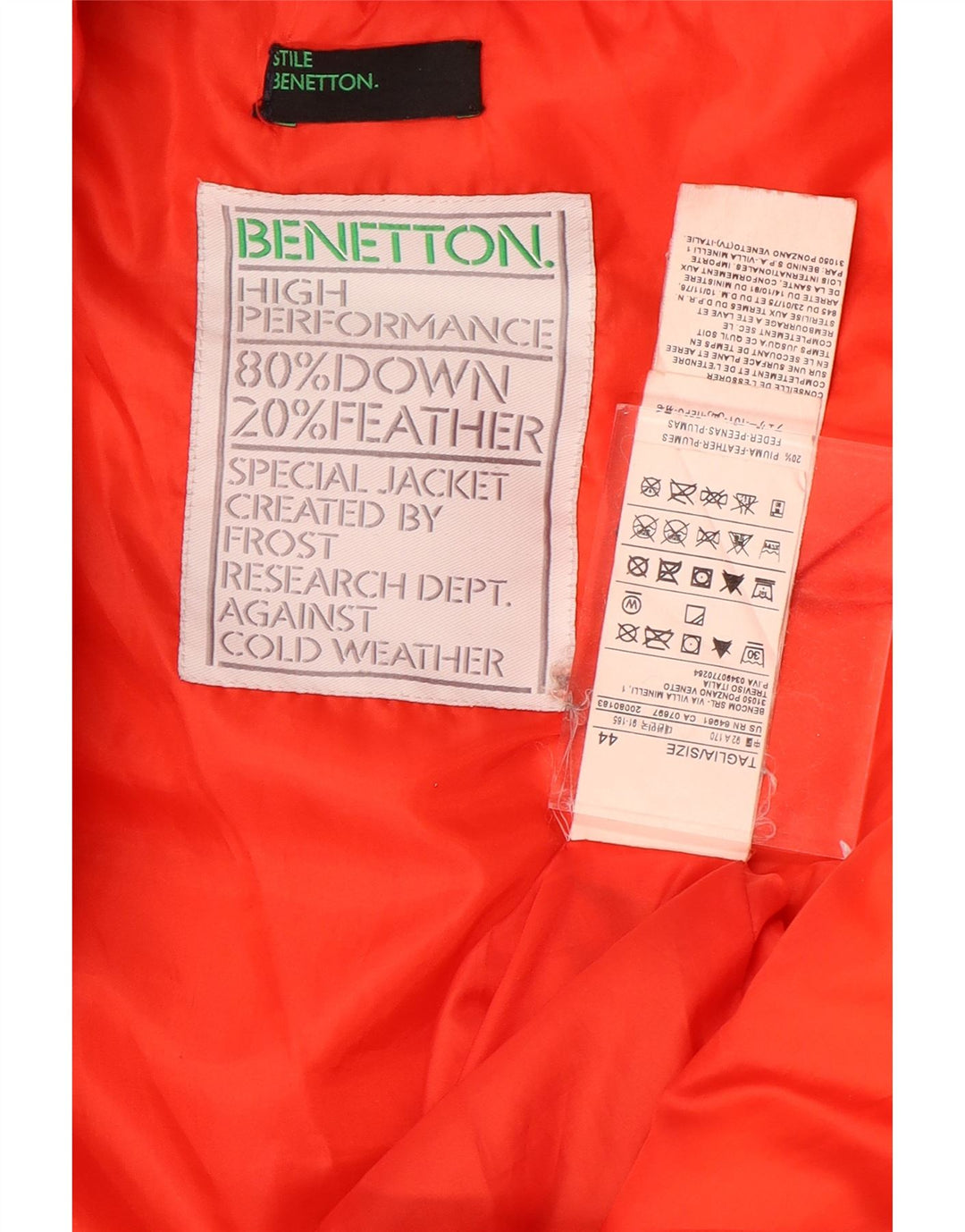 Benetton Wattierter Damenmantel mit Kapuze IT 44 Mittelorange Polyamid