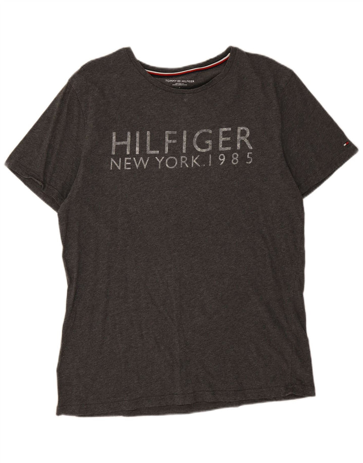 Tommy Hilfiger Herren-T-Shirt mit Grafik, groß, aus grauer Baumwolle