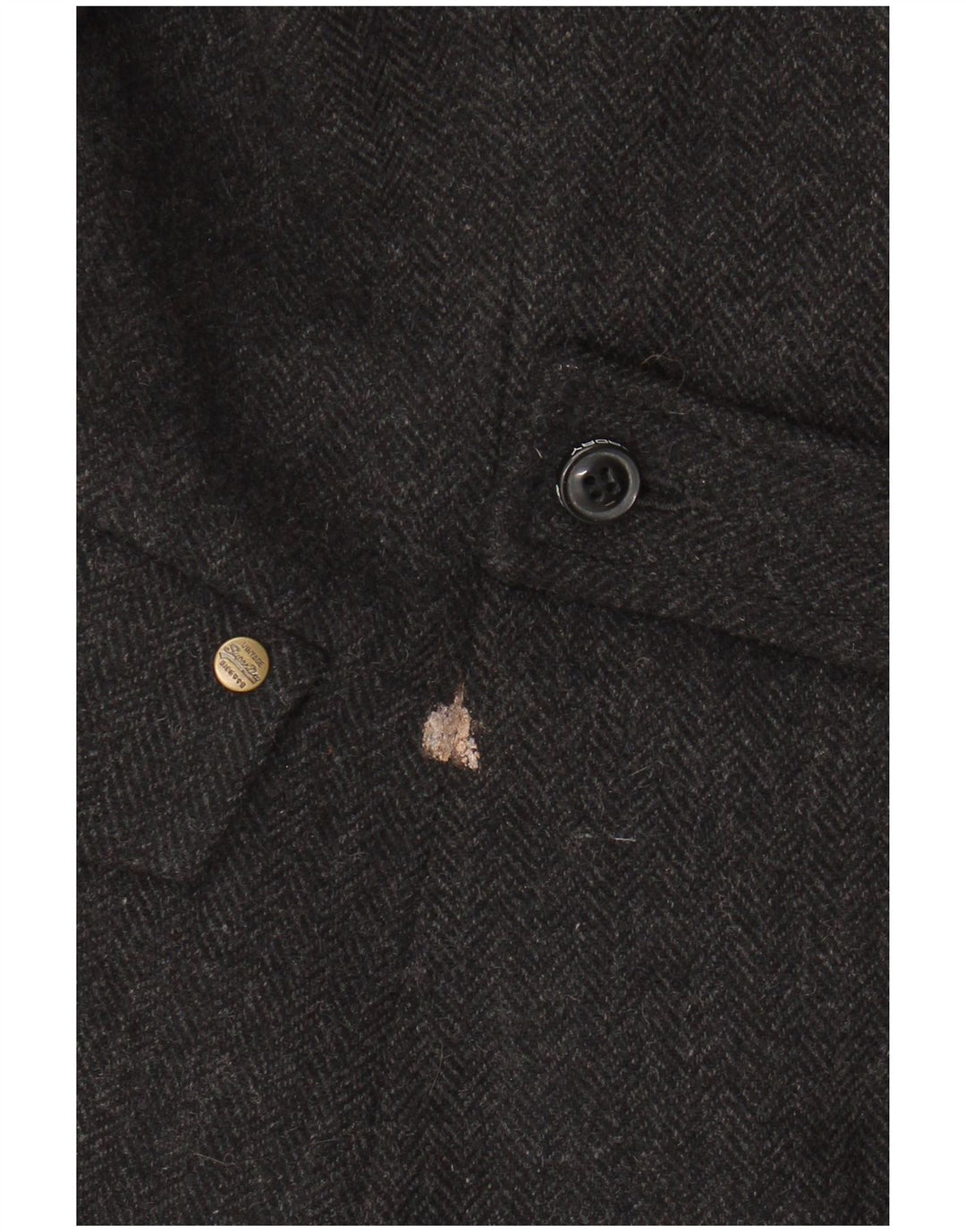 SUPERDRY Damen-Blazerjacke mit 2 Knöpfen, UK 12, mittelgraue Wolle mit Fischgrätenmuster