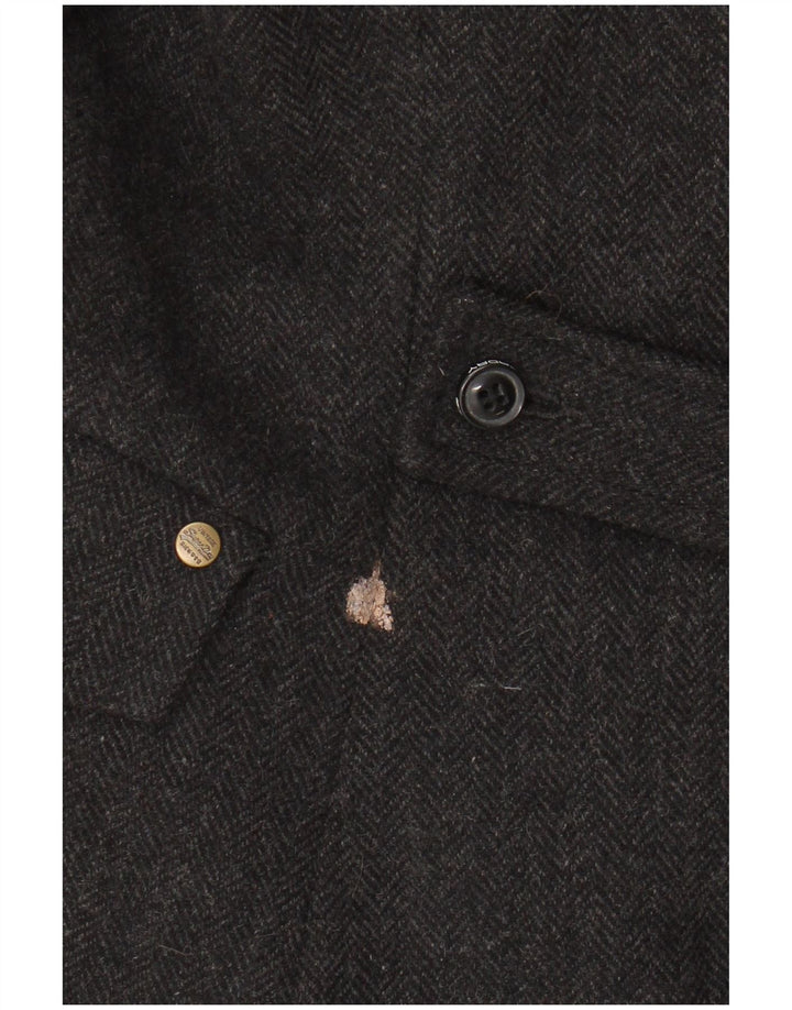 SUPERDRY Damen-Blazerjacke mit 2 Knöpfen, UK 12, mittelgraue Wolle mit Fischgrätenmuster