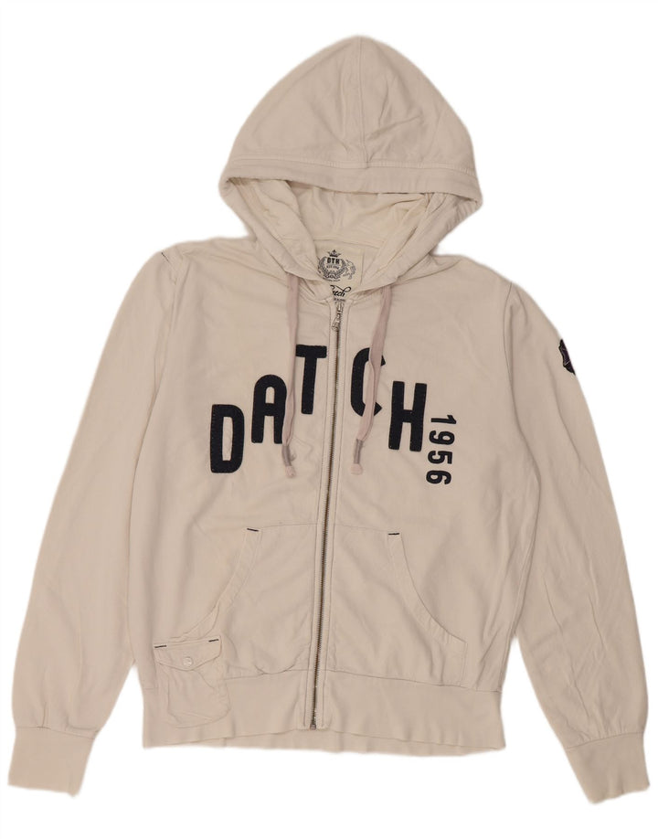 Datch Herren-Kapuzenpullover mit grafischem Reißverschluss, groß, aus weißer Baumwolle