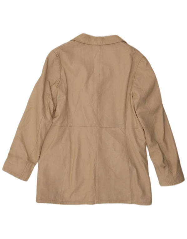 Vintage Damen 3 Knopf Leder Blazer Jacke IT 48 XL Beige Leder