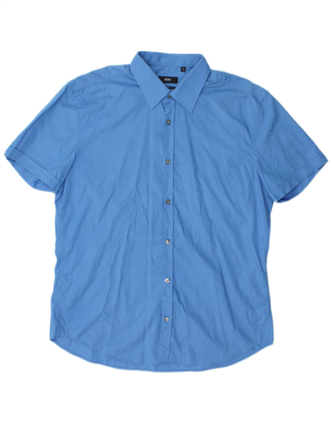 Hugo Boss Herren Kurzarm-Slim-Fit-Hemd, Größe 41 16, große blaue Baumwolle