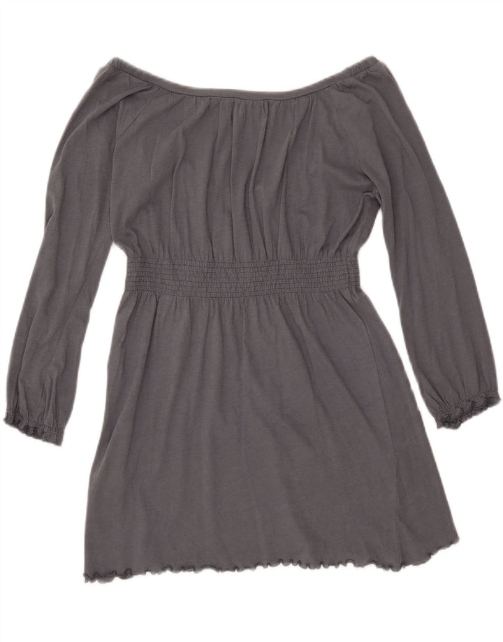 ZARA Damen Trafaluc 3/4-Ärmel-Blusenoberteil UK 12 Mittelgraue Baumwolle