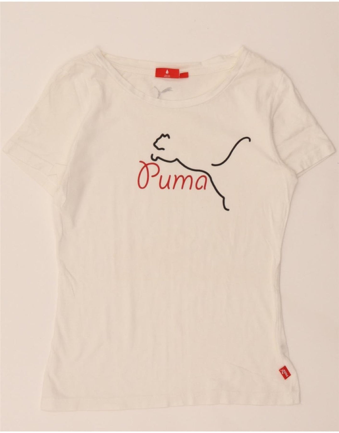 PUMA Womens Graphic T-Shirt Top UK 12 Medium  White Vintage Puma and Second-Hand Puma from Messina Hembry 