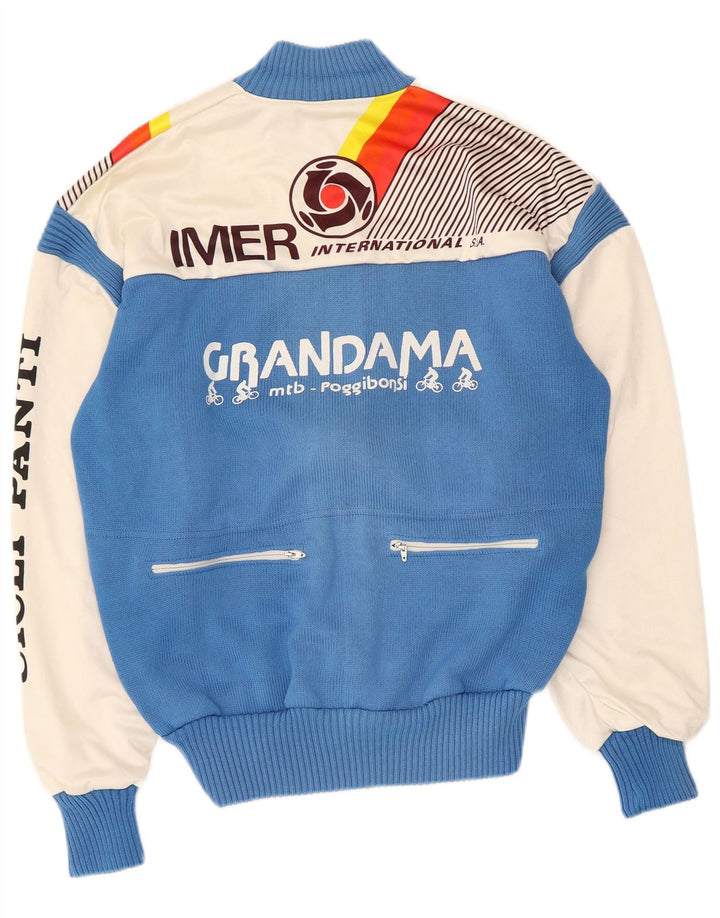 Vintage Herren-Trainingsanzugoberteil mit Grafik, IT 50, Mittelblau, Farbblock