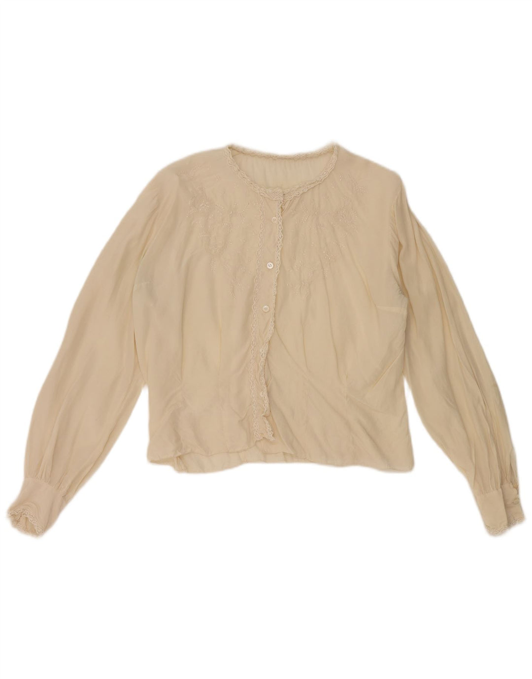 Vintage Damen Crop Shirt Bluse UK 12 Medium Beige
