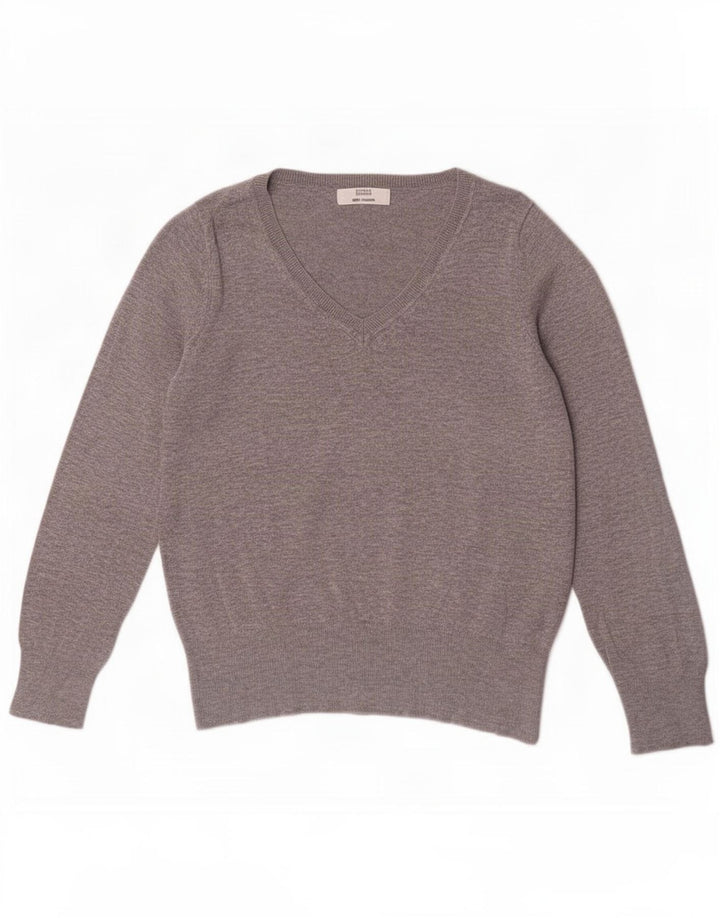Marks & Spencer Damen-Pullover mit V-Ausschnitt, UK 14, mittelgraue Viskose
