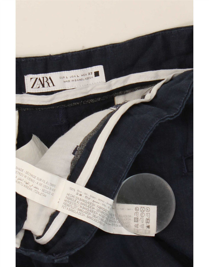 Zara Damen Chinoshorts Large W32 Marineblaues Leinen